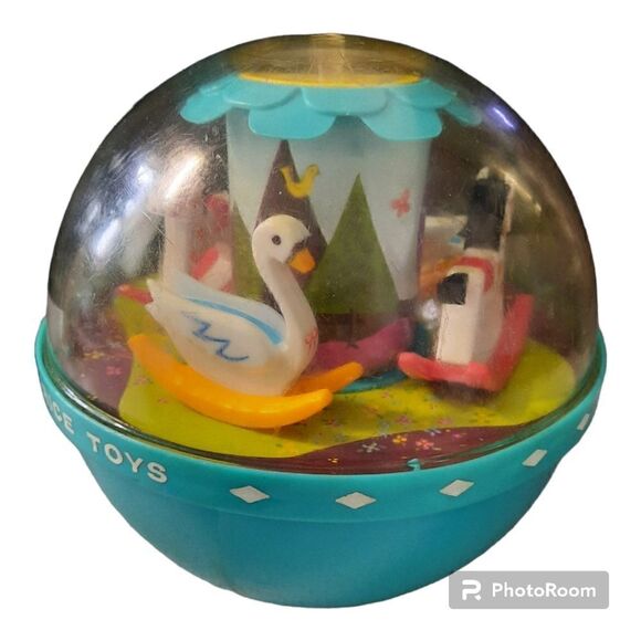 VINTAGE 1966 FISHER PRICE ROLY POLY CHIME BALL TOY #165 HORSE CAROUSEL SWAN CUTE - Picture 1 of 5